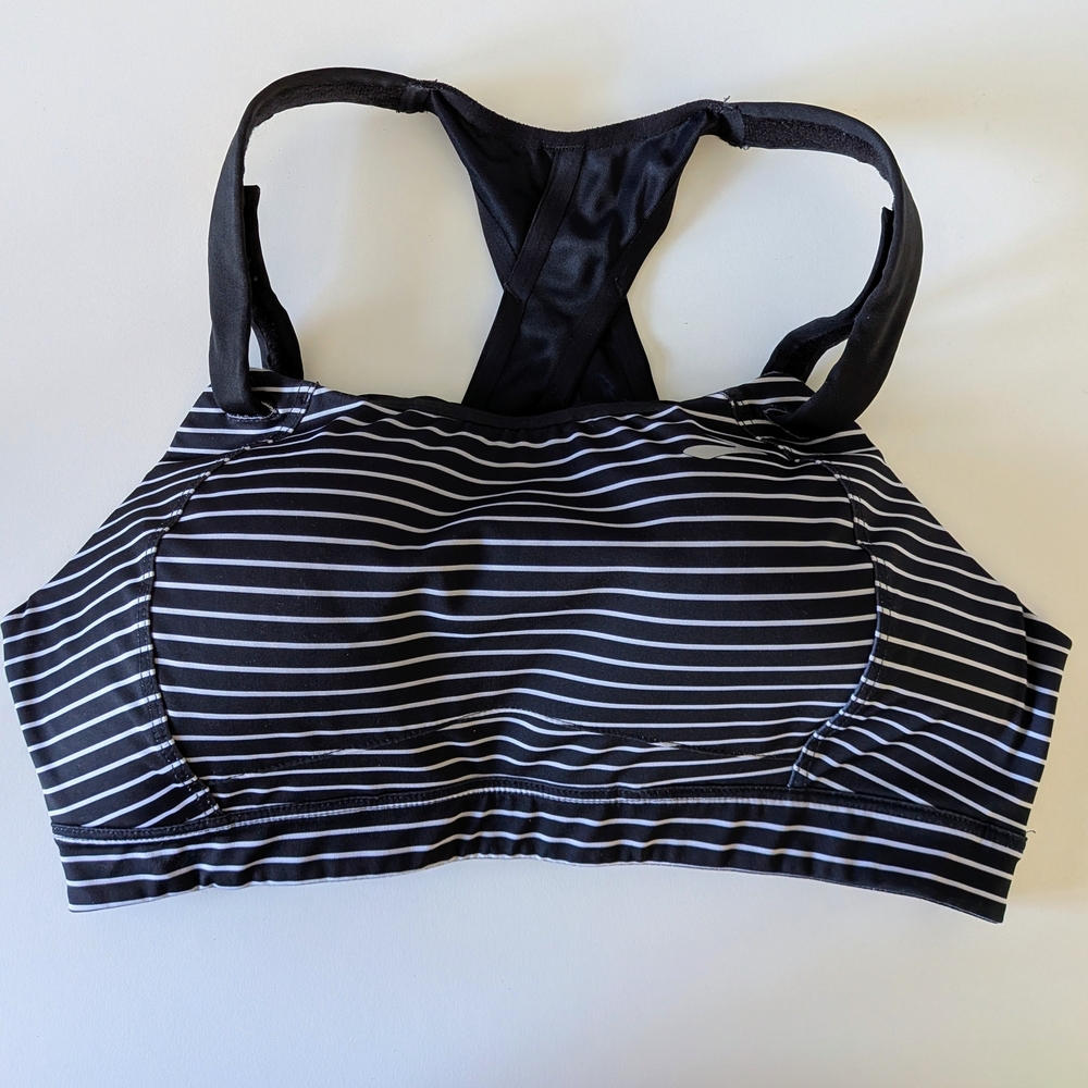 Brooks Moving Comfort Juno Sports Bra – Black & White Striped Size 34D